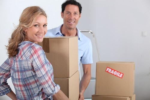 Packed boxes and furniture prepared for a Barnet house move